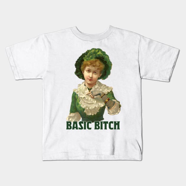 Basic Bitch / Humorous Vintage Design Kids T-Shirt by DankFutura